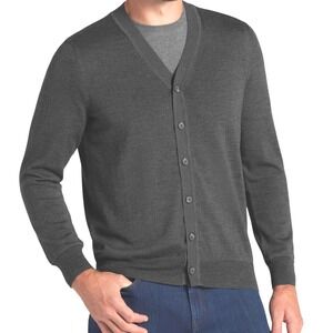 JOS A BANK Men's L Dark Gray Pima Cotton V-Neck‎ Button Down Cardigan Sweater